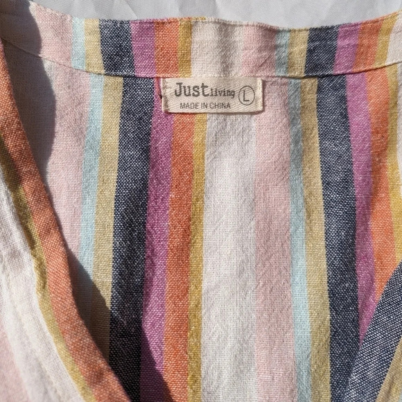Just Living Linen Cotton Blend Colourful  Stripe Short Romper Woman's Large Boho - Picture 6 of 8